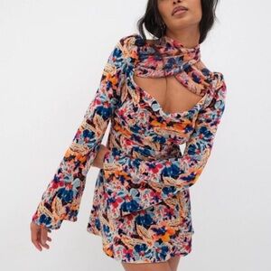 For Love and Lemons x Free People Paisley Brooklyn Smocked Abstract Dress NWT